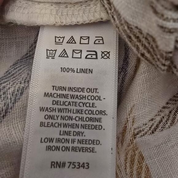 Tahari 100% Linen Skirt Womens MED Tropical Leaf Natural Ruffle Summer Pockets - Picture 5 of 9